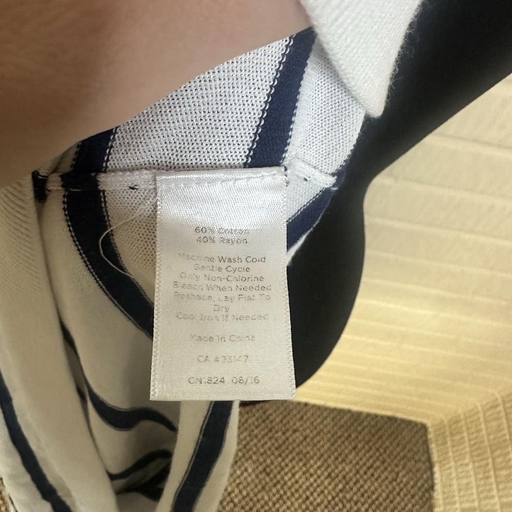 Talbots Blue White Striped Heart Cotton Blend Crew Neck Sweater Sz M Valentine's - Picture 7 of 7